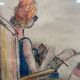 Dry pastels on paper “woman knitting on the beach”