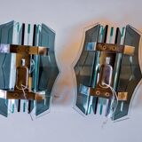 Paire d'appliques veca, verre murano vert, italie 1970