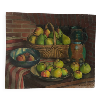 Nature morte pommes et poires, signée Robert Chaillat