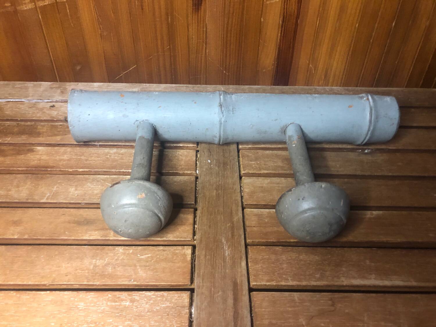 Old wall coat rack x2 vintage gray wood #a417