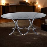Table ovale vintage en verre fumé