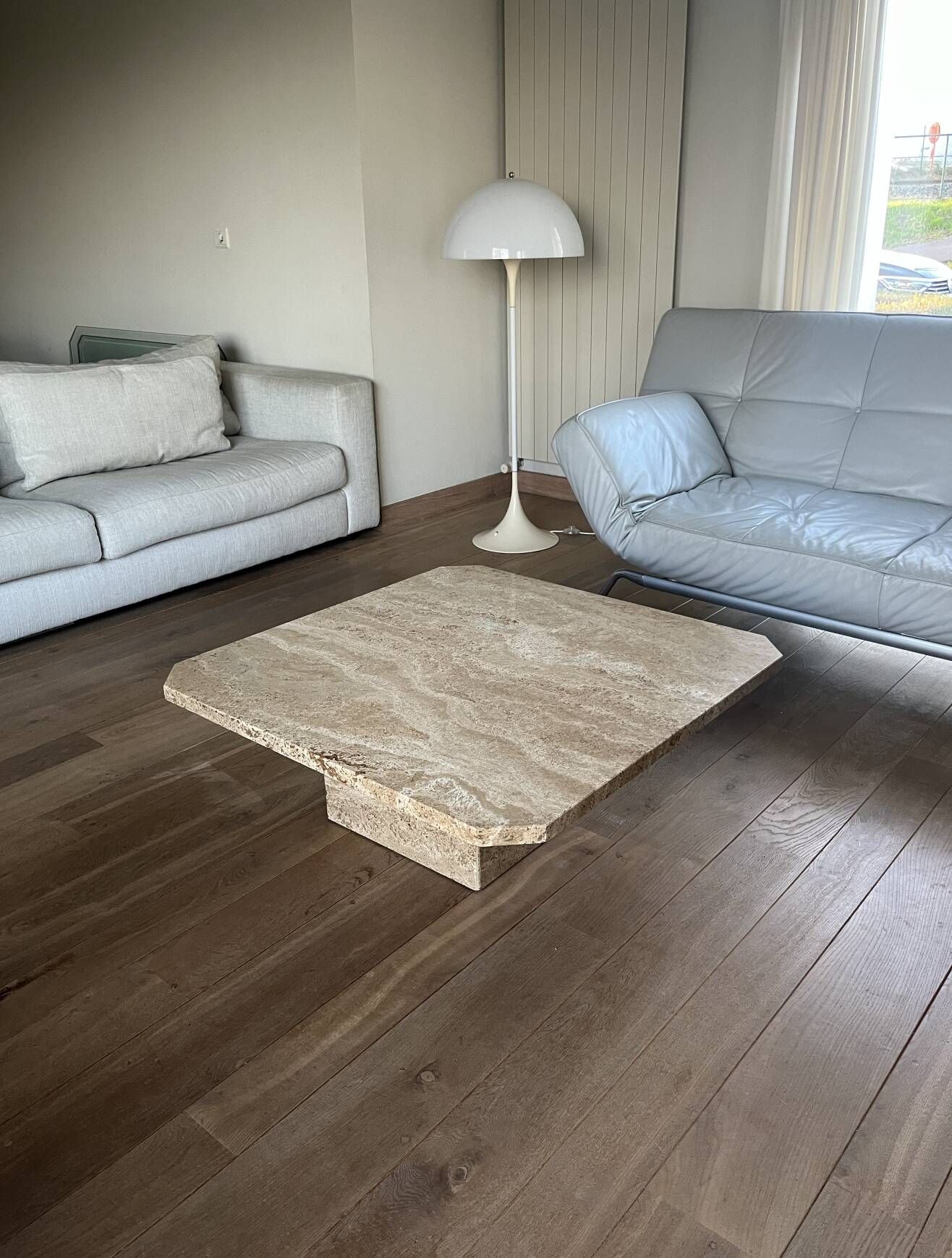 Mid-Century Brown Travertine Coffee Table