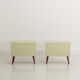 Pair of vintage bedside tables completely restyled in pale green on solid beech compass legs
