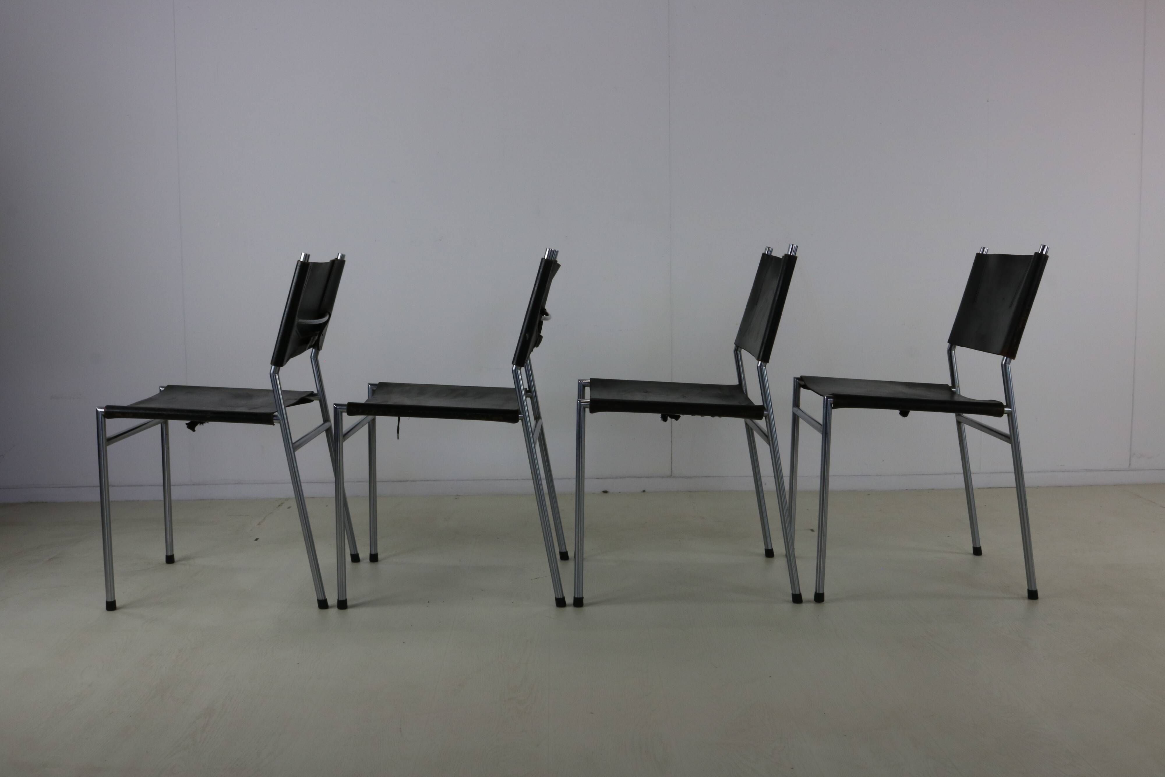 Set of four leather dining chairs by Martin Visser for Spectrum Holland