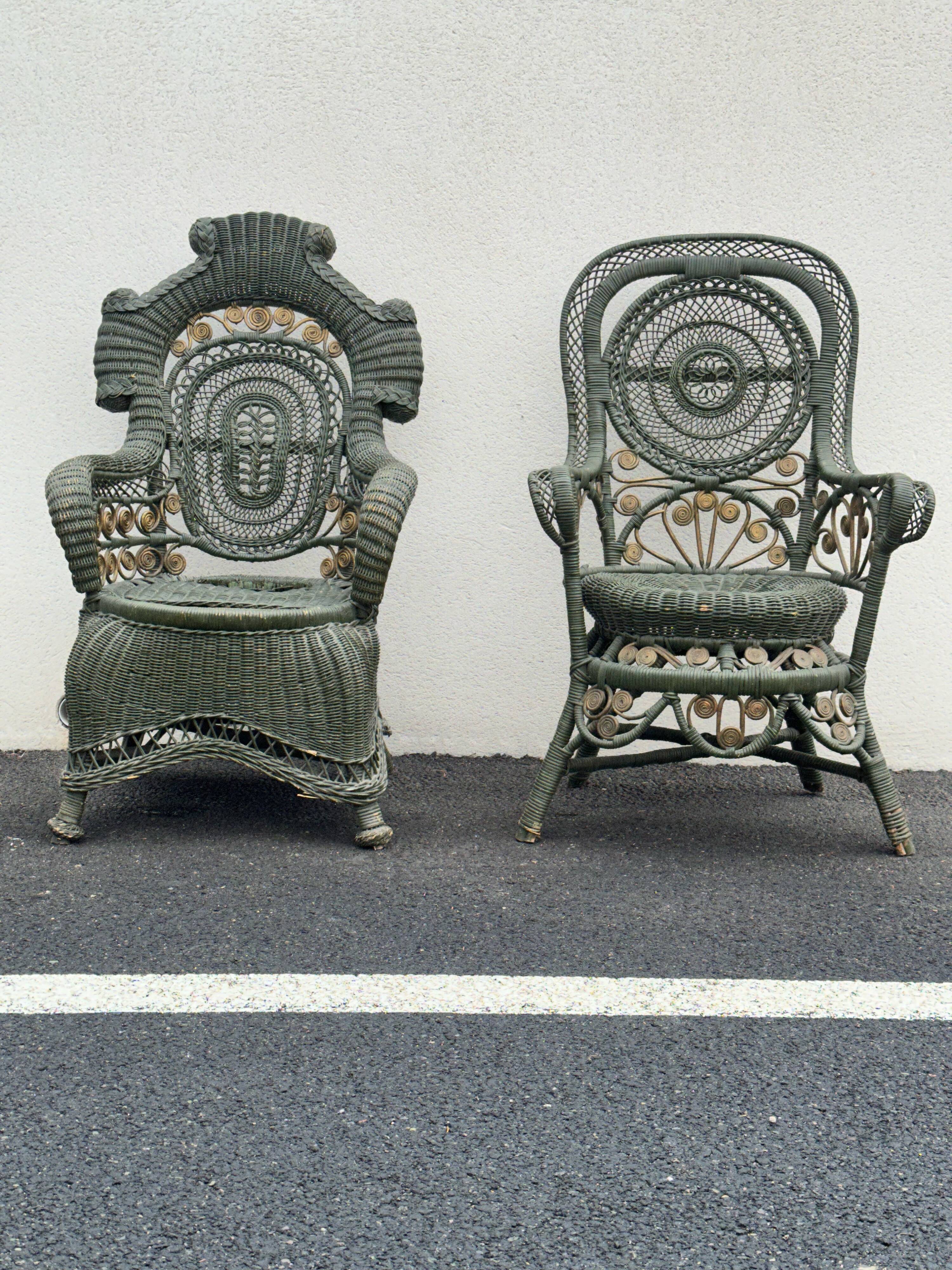 Perret & Vibert pair of ornate rattan armchairs, circa 1890