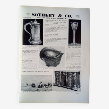 Old advertising poster for an antiques store, Sotheby and co., London