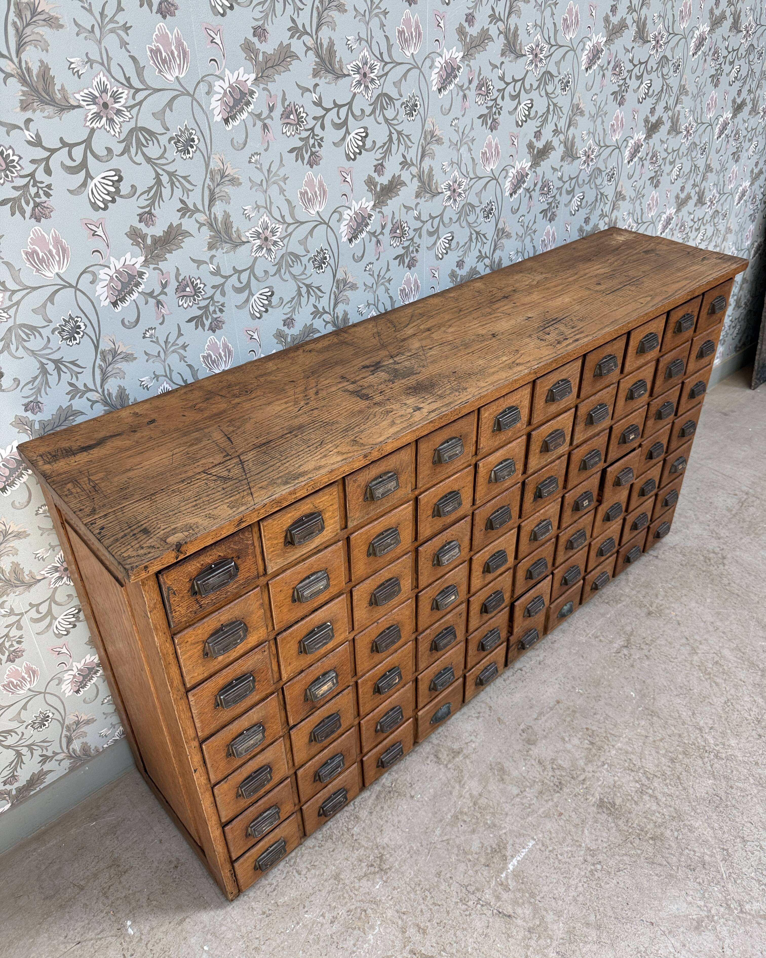 Renovated oak workshop drawer unit.