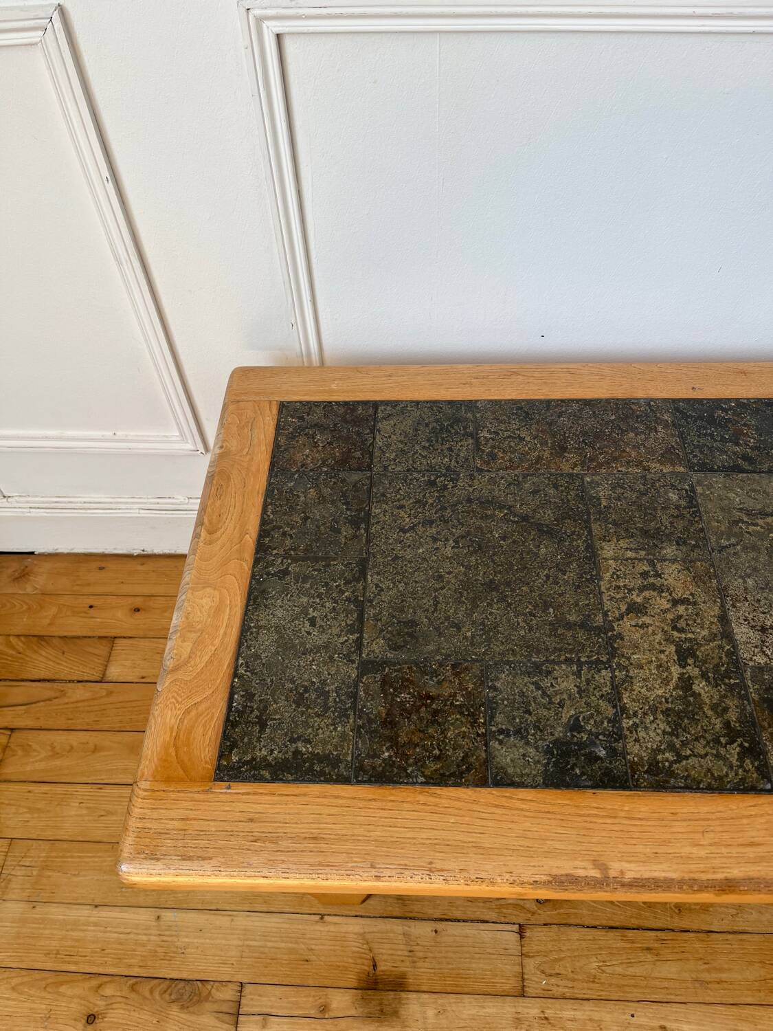 Brutalist wood and ceramic coffee table