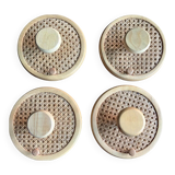 Coat Wall Hooks in Wood and Woven Cane, 1960s, Set of 2