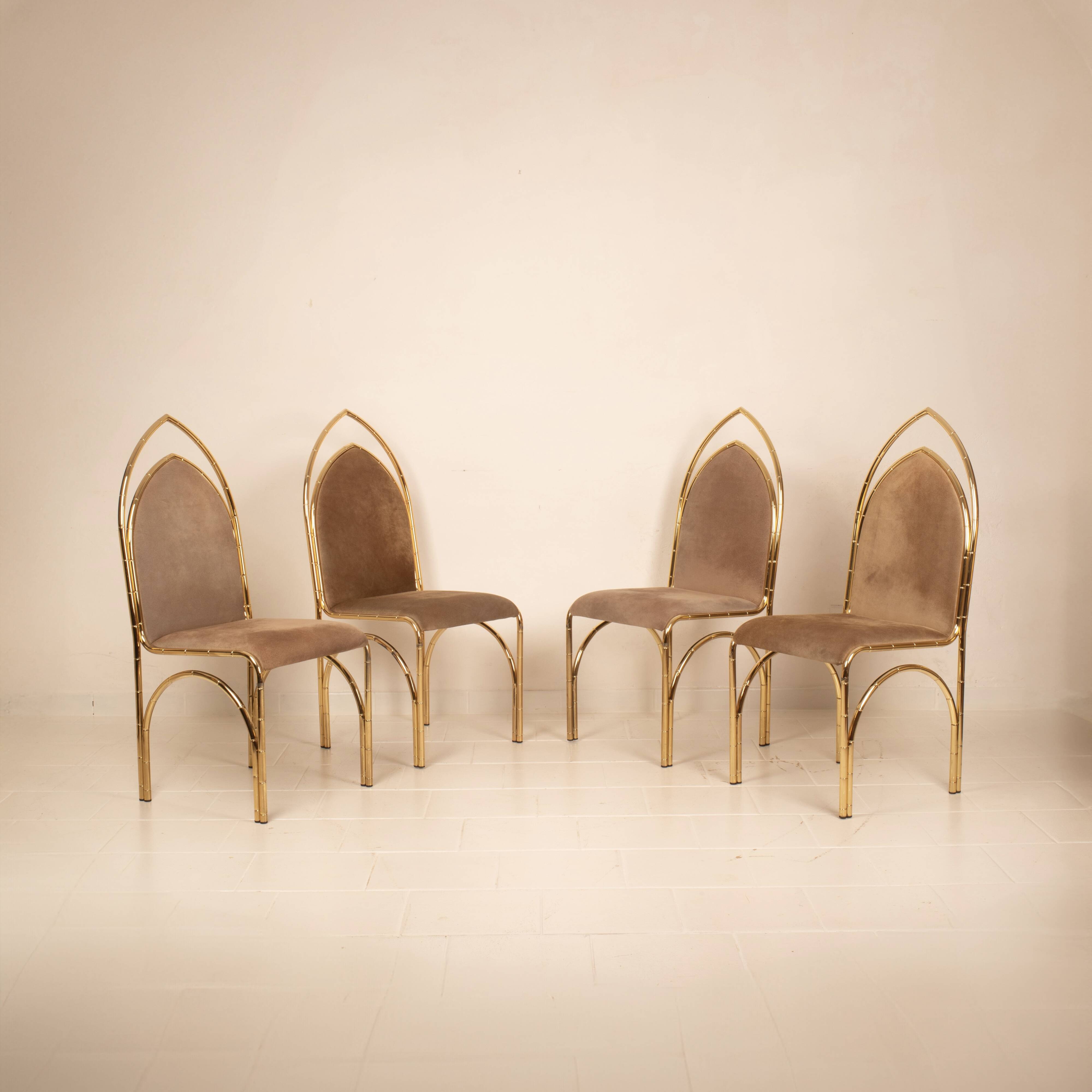 Chaises en daim et laiton 1970 Manufacture italienne