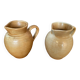Pair antique cnp village beige & cream stoneware pitchers vintage