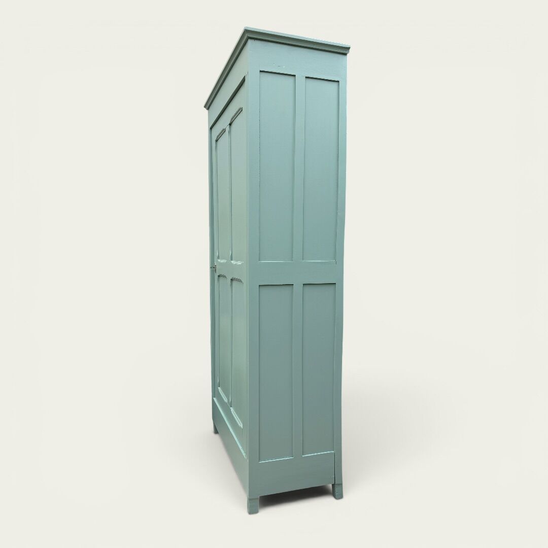 Antique Parisian wardrobe in grey-green solid pine.
