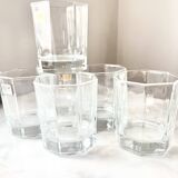 Vintage 6 x Hexagonal Clear Water Glasses, by Luminarc France, 1980s