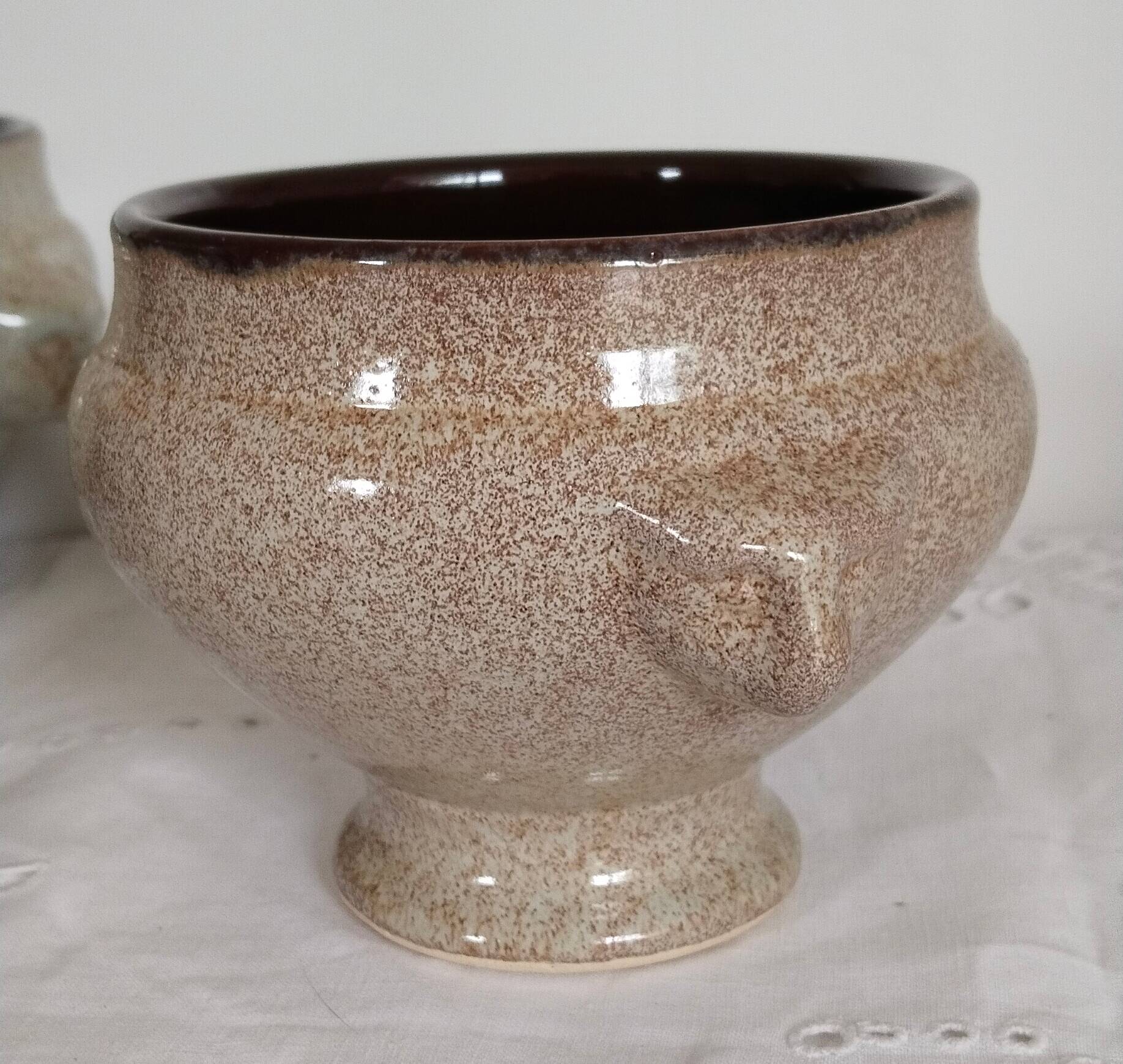 4 Vintage Ceramic Lion Head Onion Soup Bowls