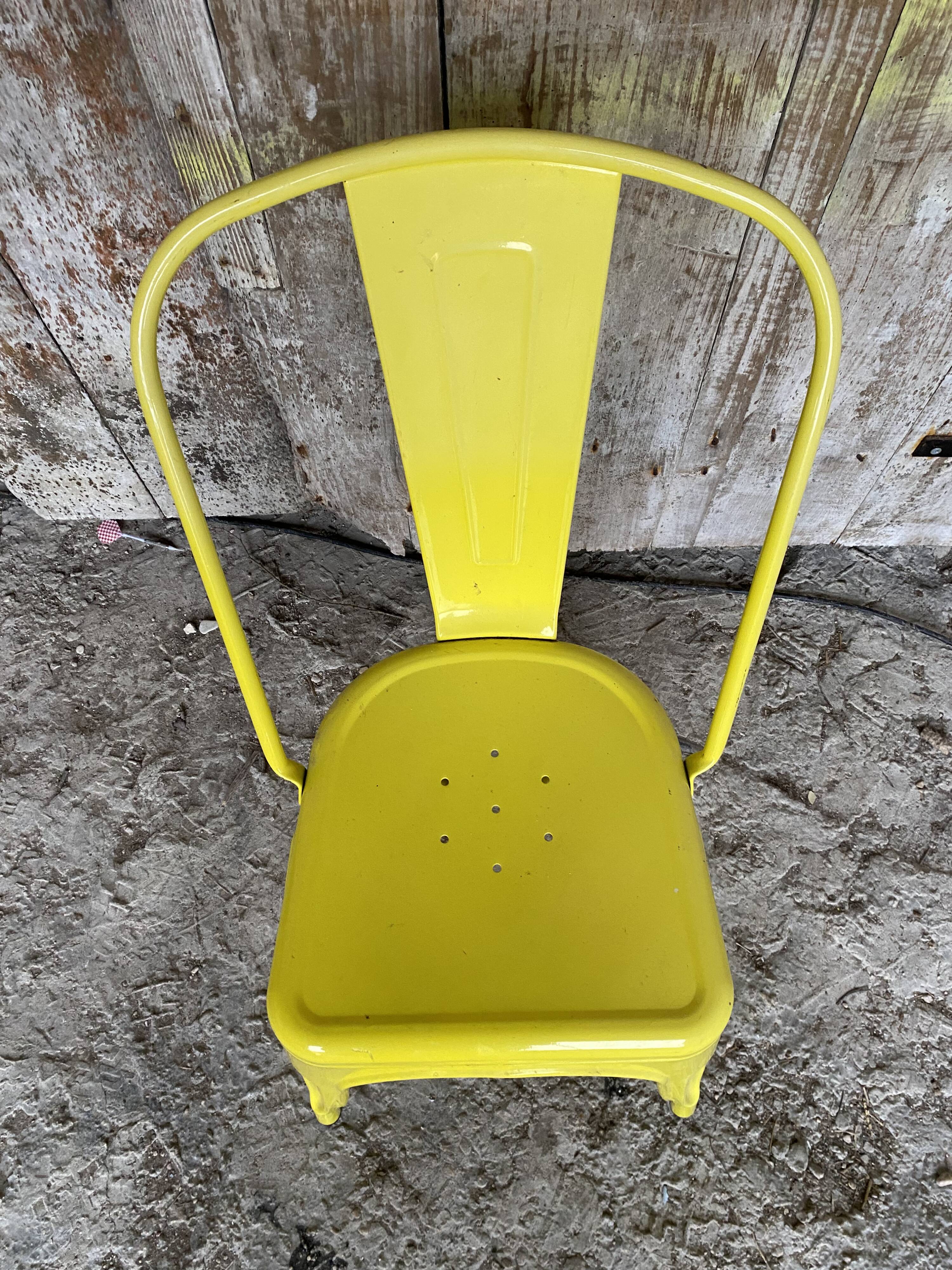 Chaise Industrielle Style TOLIX Metal Jaune Vintage #D709