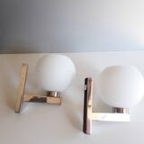 Pair of vintage wall lights - Chrome and glass - 1970s