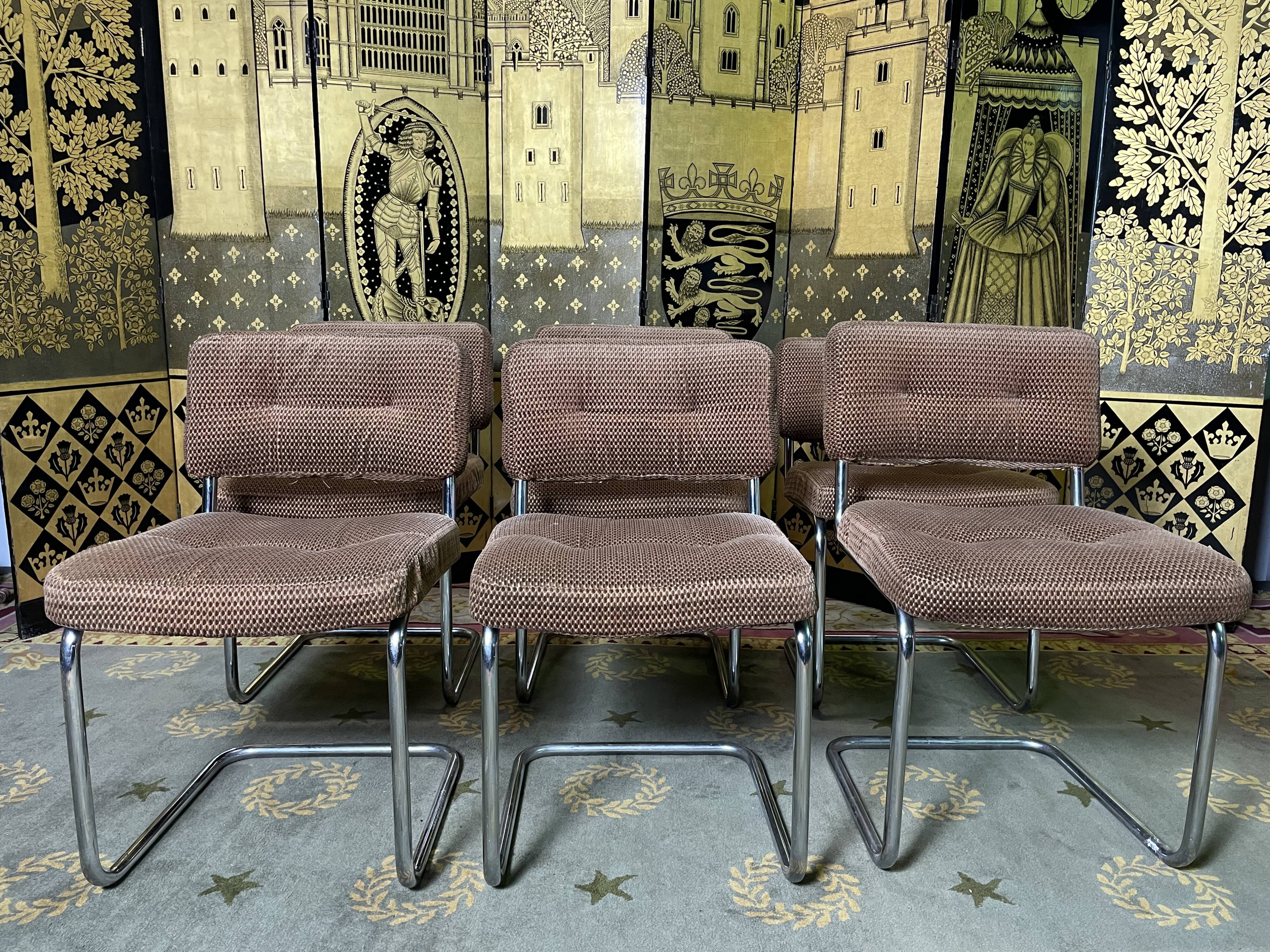 Suite de 6 chaises tubulaires chromées 1970