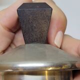 Art deco coffee service in fine iridescent blue porcelain, metal and wood