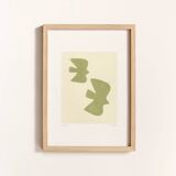 Painting on paper - Birds - Sage green - Signed EAwy