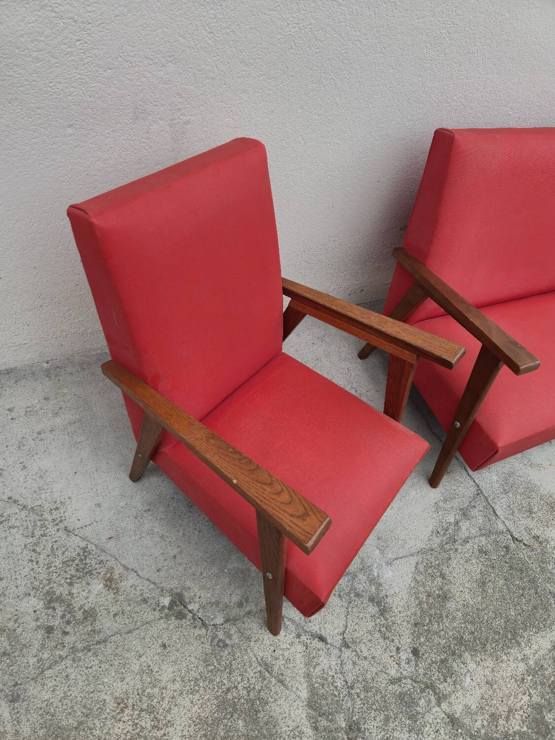 Vintage 1950s children's sofa and two armchairs with compass feet