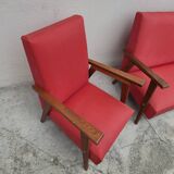 Vintage 1950s children's sofa and two armchairs with compass feet
