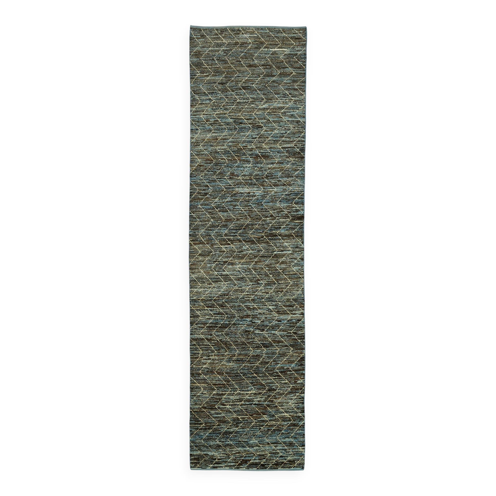 Handwoven Turkish Rustic 86 cm x 343 cm Blue Wool Runner Carpet