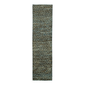 Handwoven Turkish Rustic 86 cm x 343 cm Blue Wool Runner Carpet