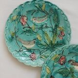 2 assiettes anciennes en barbotine oiseaux Onnaing début XXe