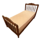 1 bed with a wooden frame and mattress