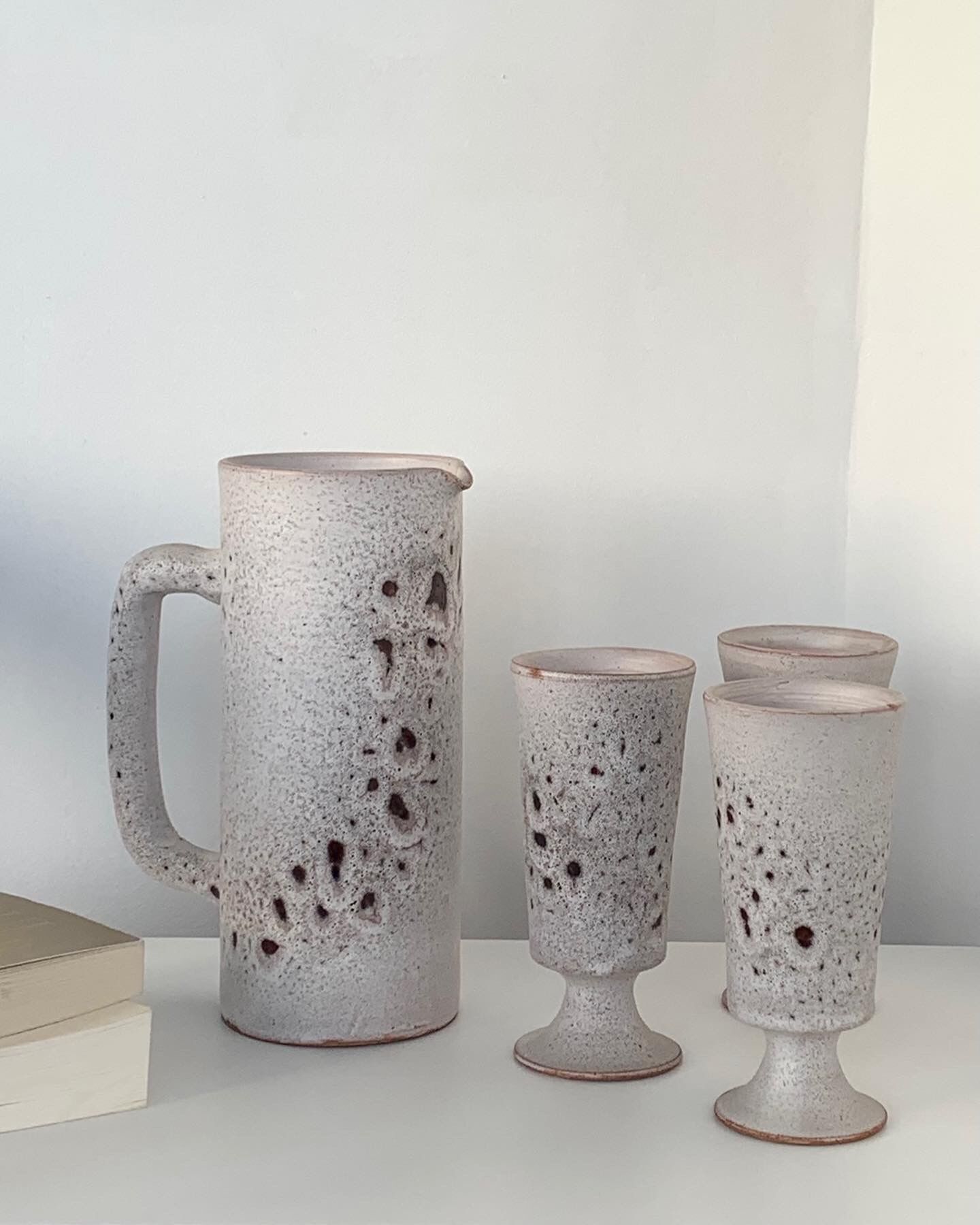 Pitcher and 5 ceramic mazagrans from Vallauris