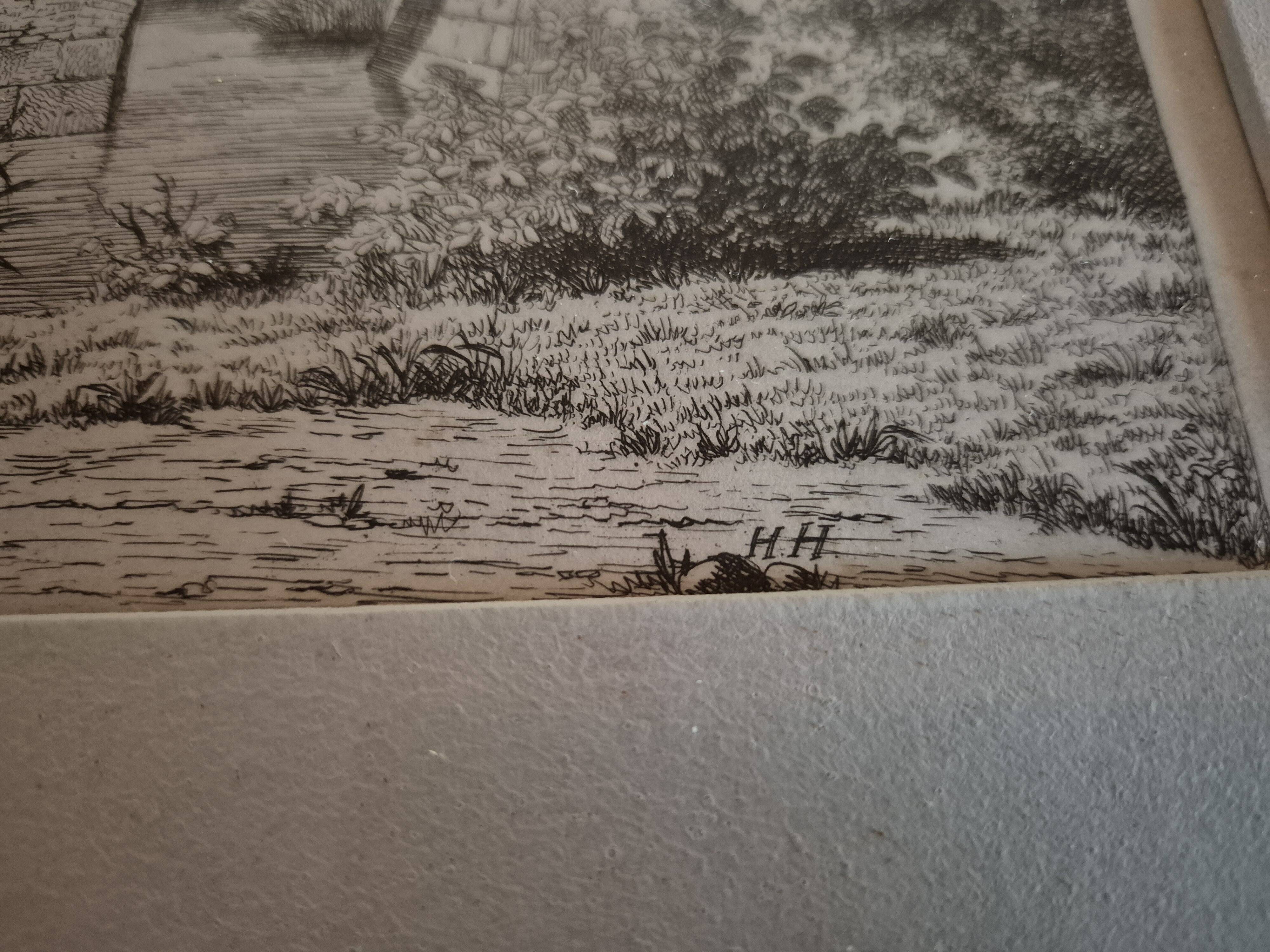 Etching The bridge of Frederiksborg Castle – The bridge at Frederiksborg Castle