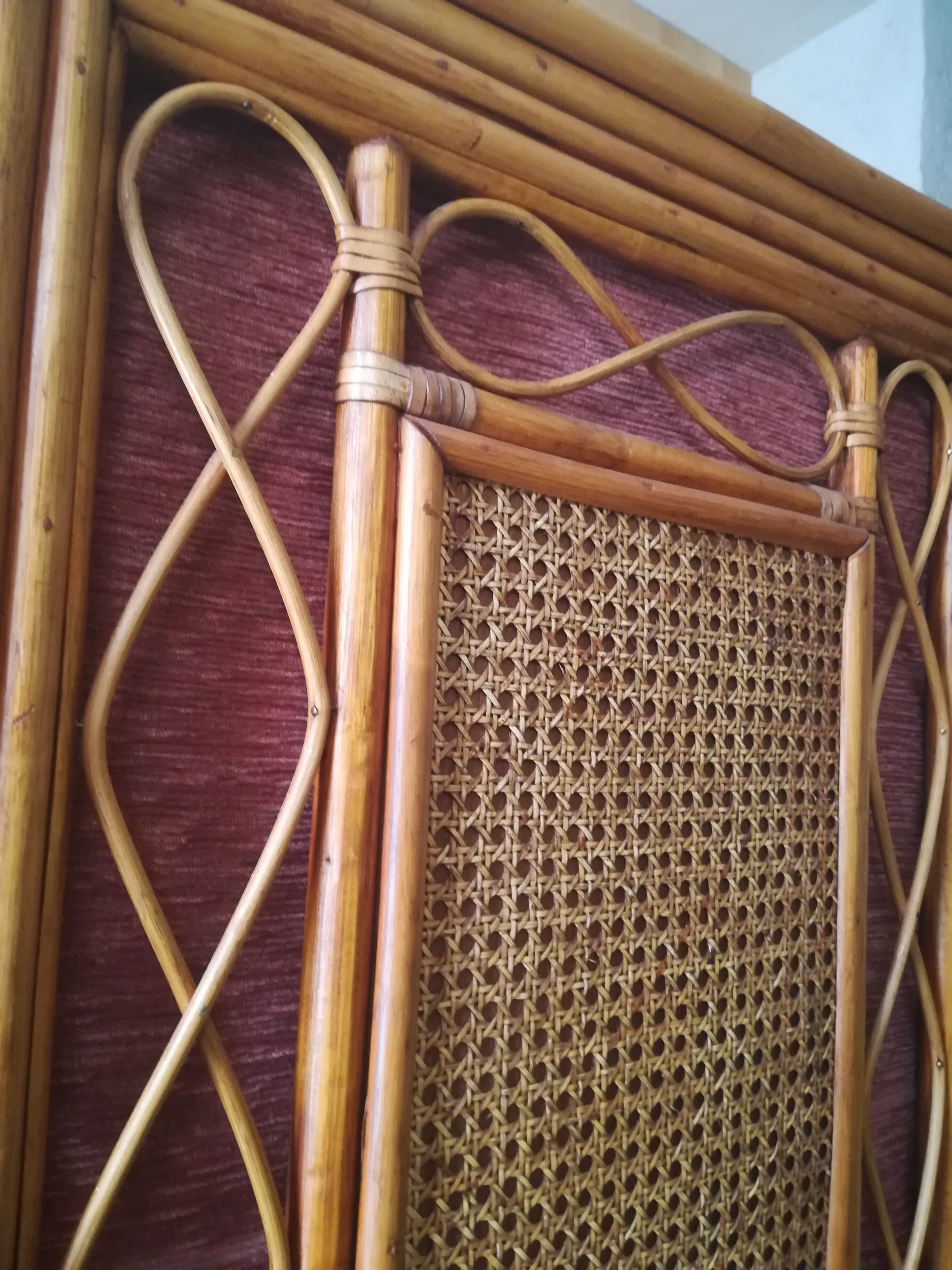 Wardrobe in rattan, caning and velvet