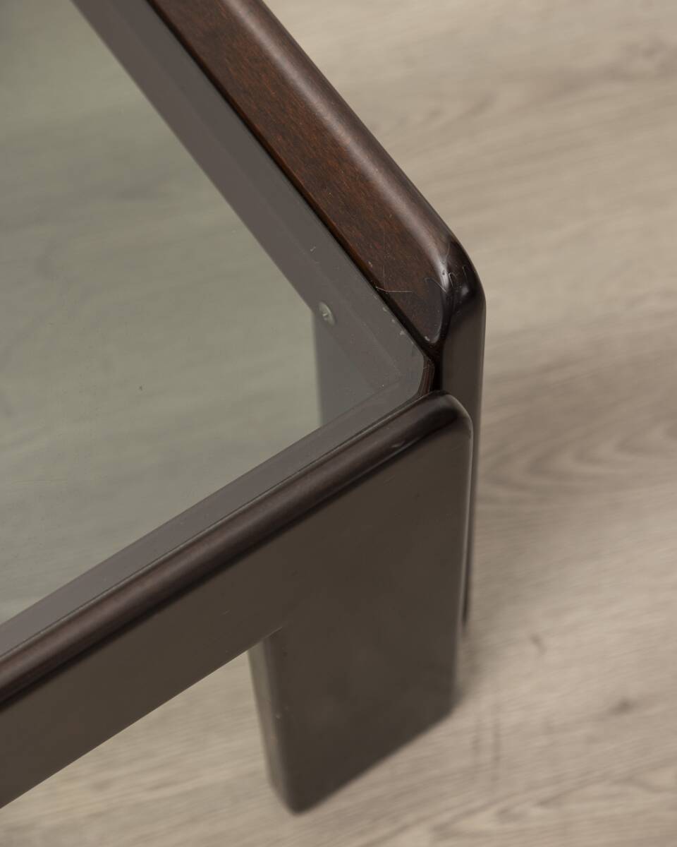 Table vintage années 70 en bois et verre design afra et tobia scarpa