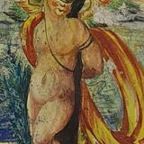 Assiette antique peinte à froid Cupino fin 19e siècle Italie majolique