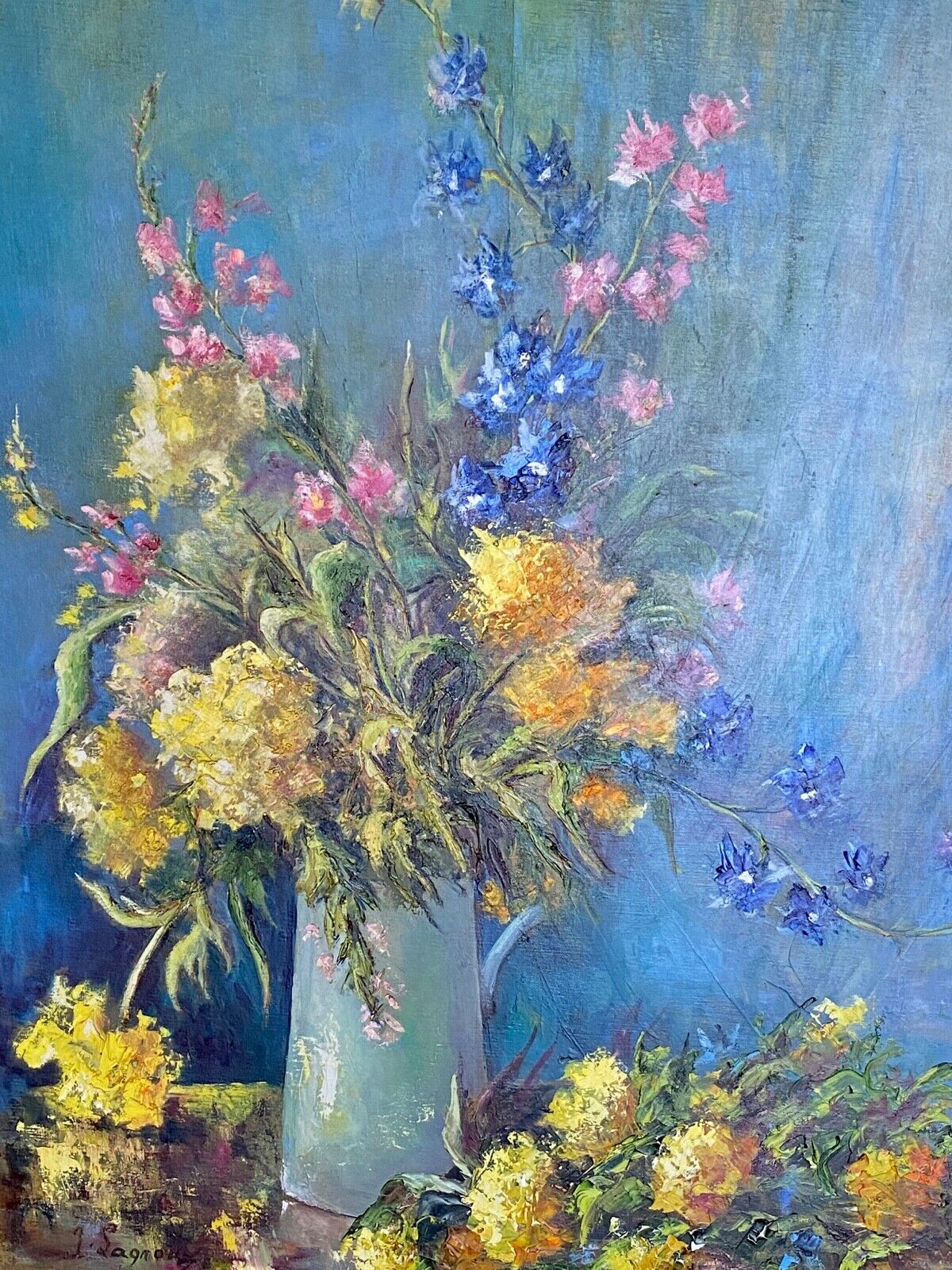 Oil on canvas by the lagnoux bouquet of still life flowers 1960