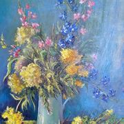 Oil on canvas by the lagnoux bouquet of still life flowers 1960