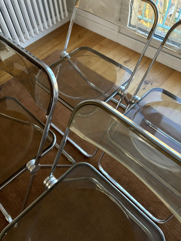 Lot chaises Plia taupe vintage, Anomina Castelli 1970, Italie
