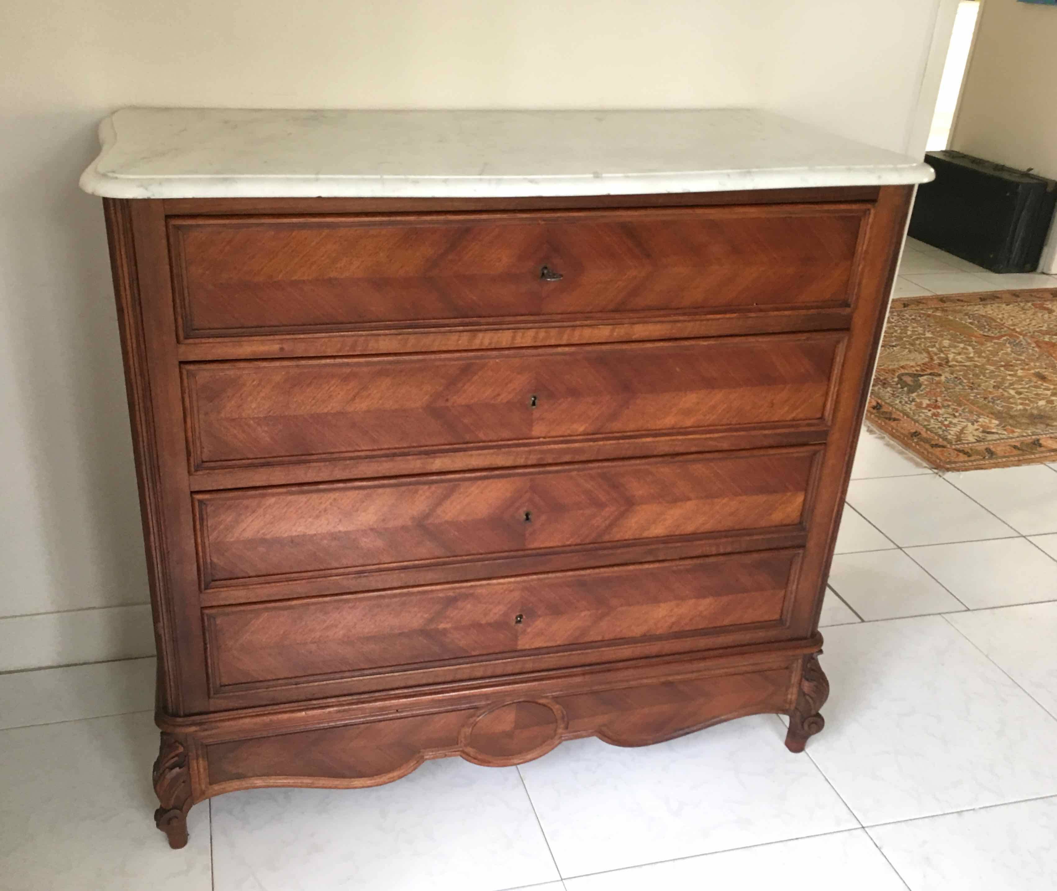 1940 chest of drawers inlaid wood and marble