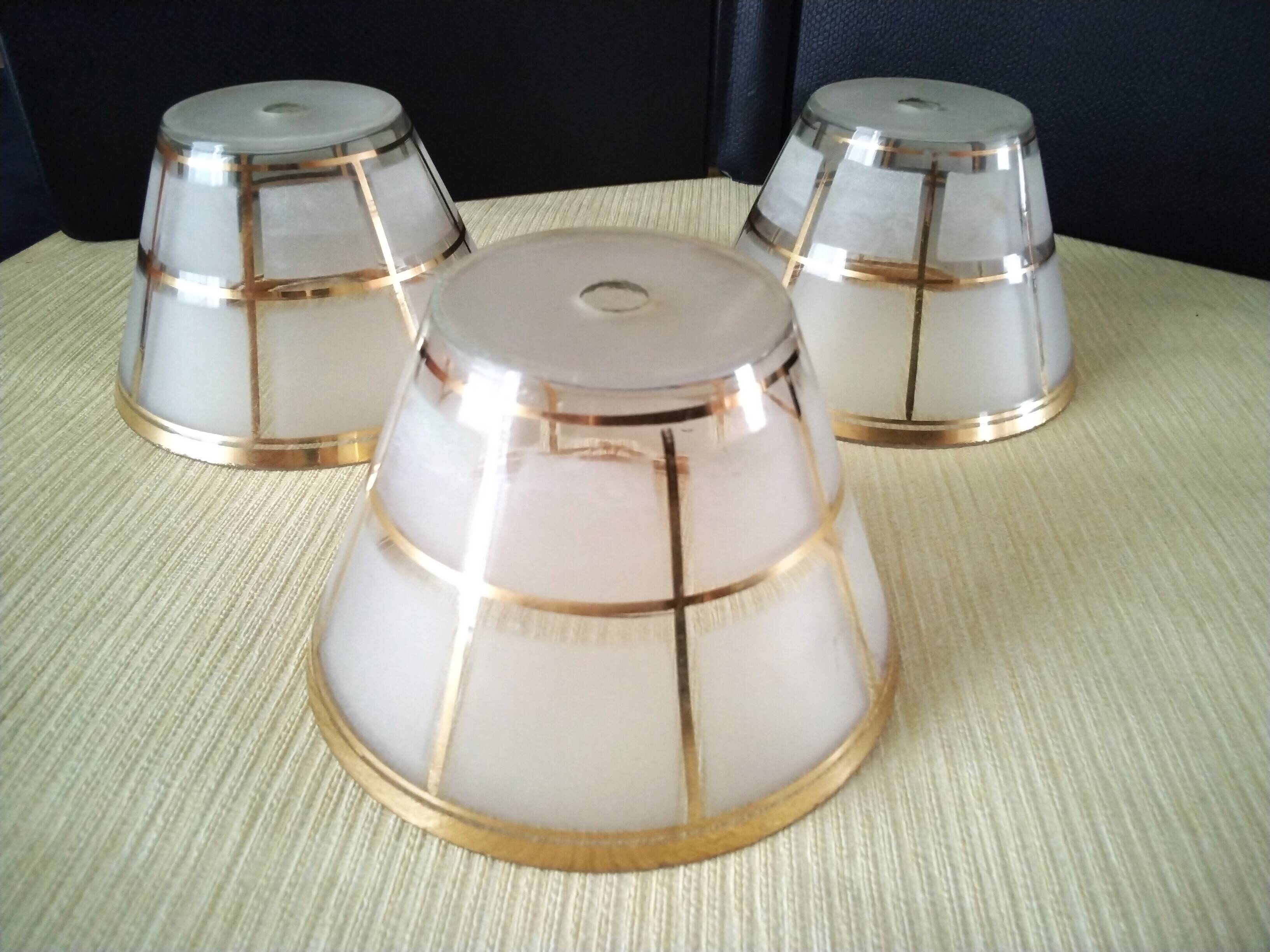 3 Lampshades, globe for wall lights in Art Deco opaline glass