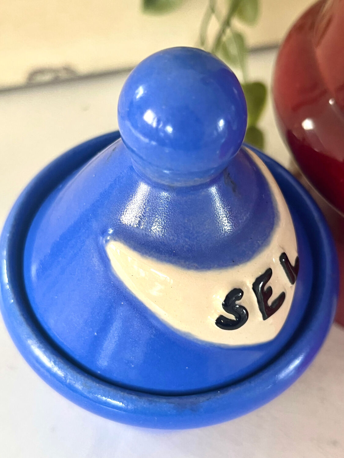 French 1950s ceramic vinaigrette set, Pol Chambost style