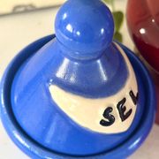 French 1950s ceramic vinaigrette set, Pol Chambost style