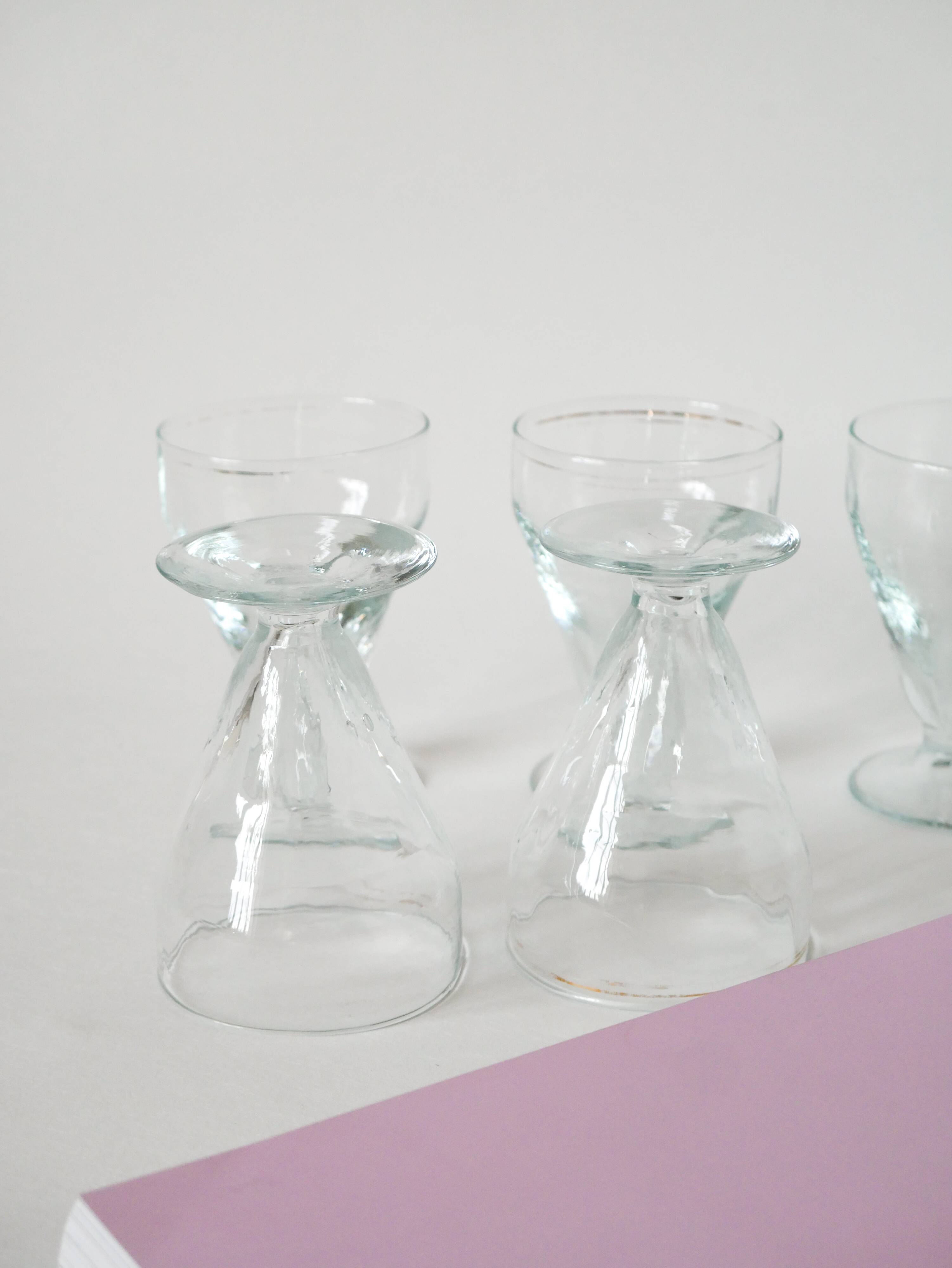 set of 5 blown glass wine glasses from the early 20th century