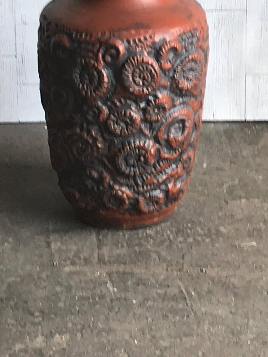 Large brown ceramic vase Carstens Tonnieshof (W. Germany) from the 1960s, with relief decoration.