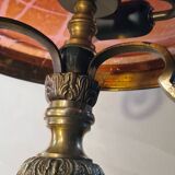Austrian Art Nouveau bronze lamp with Loetz style art glass shade L54x32