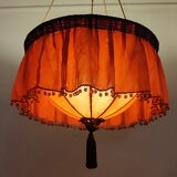 Ceiling lamp made of satin fabric and crystals, Spain, 1940