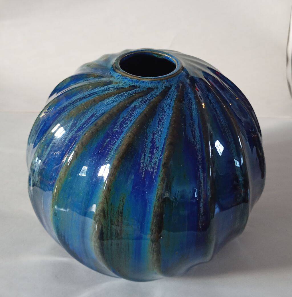 Art Deco Stoneware Ribbed Ball Vase by Alphonse Cytère  - Rambervillers