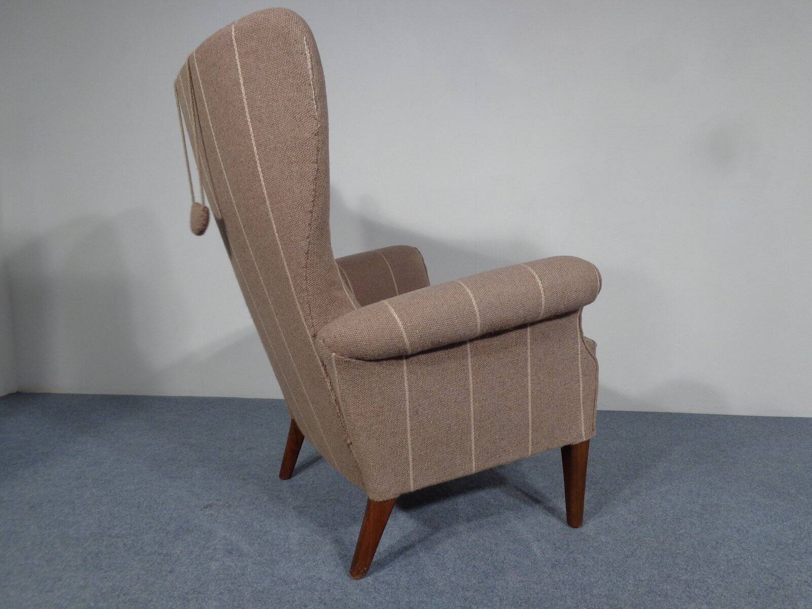 Mid-Century Wool Wing Chair, Denmark, 1950s
