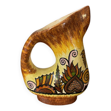 Quimper fouillen faience pitcher from the 50s/60s oblique shape gorse decor