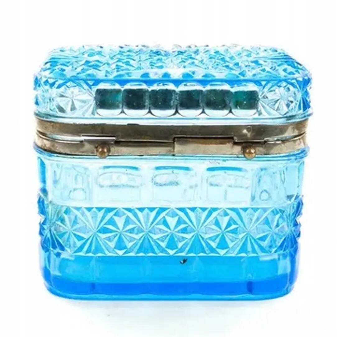 Art Deco bonbonniere, blue glass, Ząbkowice, Poland, 1930s