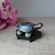 Boite miniature en forme de tortue cloisonné email sur socle en bois